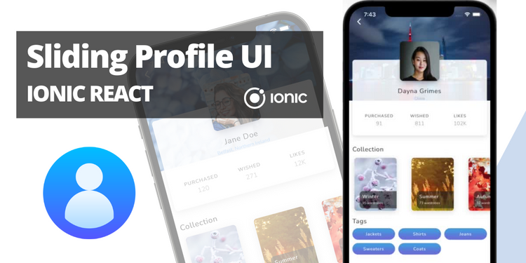 A profile UI with cards and animations